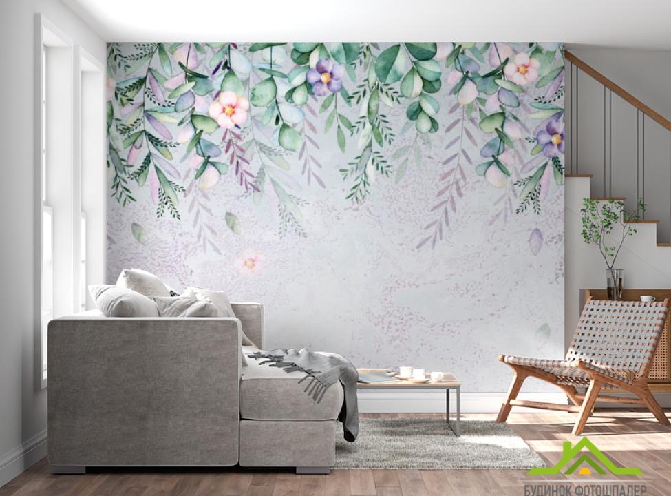 выбрать Фотошпалери Тропічні листя з квітами Каталог фотошпалер на стіну