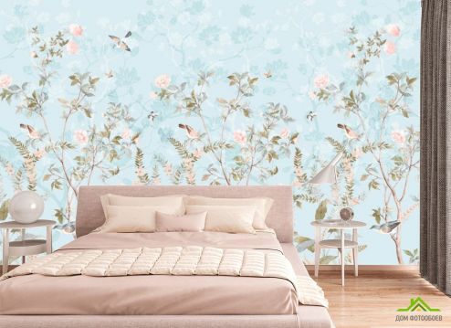 выбрать Фотообои Ветви с птицами Фотообои в спальню: горизонталная, горизонтальная ориентация на стену
