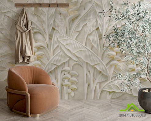 выбрать Фотообои Гипсовые листья Фотообои 3D фотообои: горизонталная, горизонтальная ориентация на стену