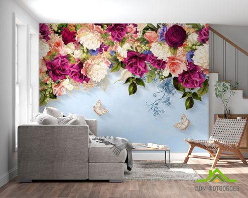 выбрать Фотошпалери Яскраві квіти зі стелі Фотошпалери, колір: «» на стіну
