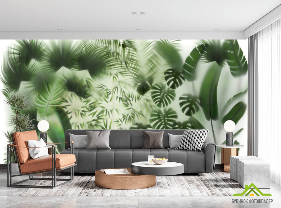 выбрать Фотошпалери Тропічні листя за склом Каталог фотошпалер на стіну