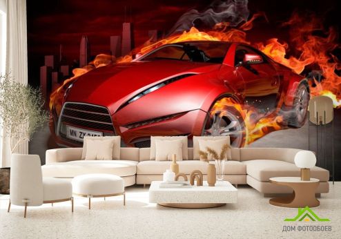 выбрать Фотообои Огненный автомобиль Красные фотообои на стену