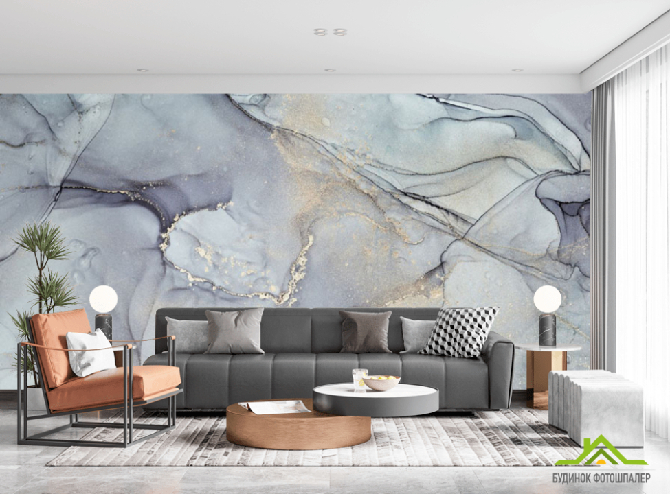 выбрать Фотошпалери Блакитний флюїд з сріблом Каталог фотошпалер на стіну