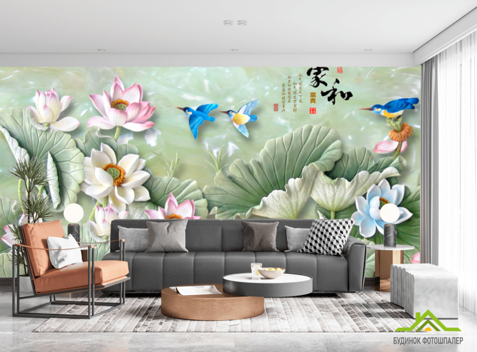 выбрать Фотошпалери Китайська ліплення з лотосами Каталог фотошпалер на стіну