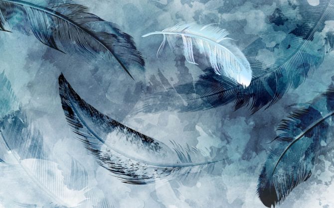 Фотообои Синие акварельные перья
