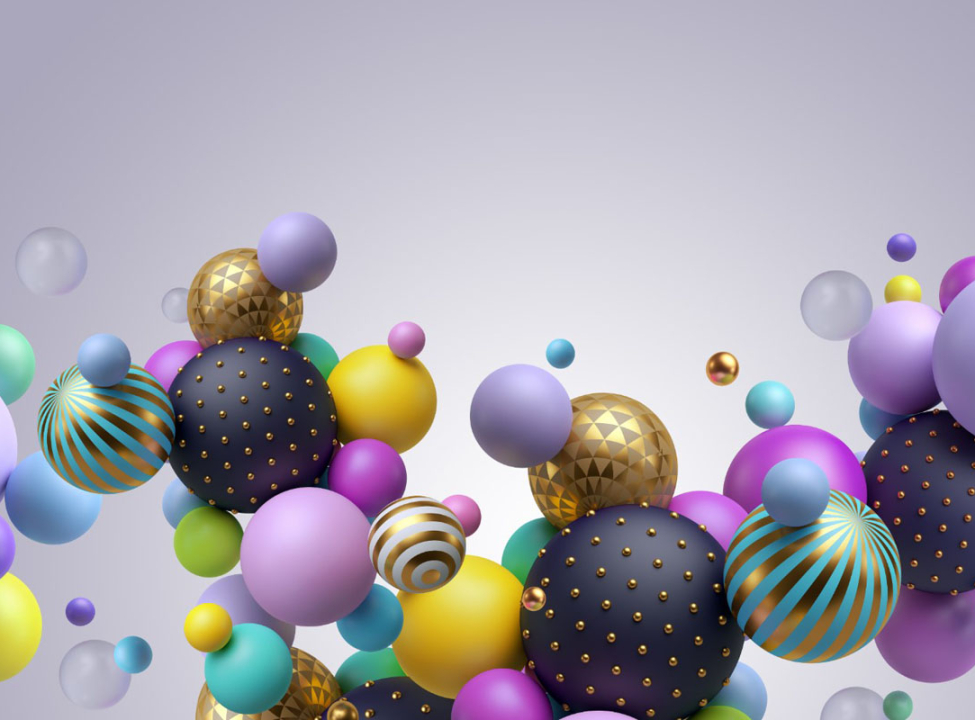 выбрать Фотошпалери кольорові кулі 3д з золотом Каталог фотошпалер на стіну