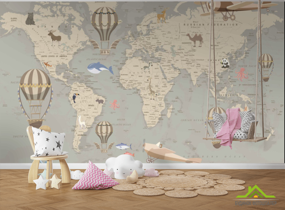 выбрать Фотошпалери Бежева карта з повітряними кулями Каталог фотошпалер на стіну
