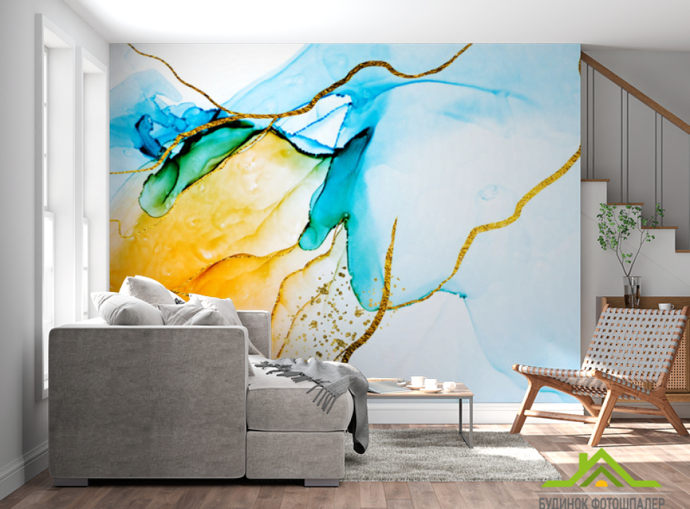 выбрать Фотообои Оранжево-голубой флюид Каталог фотообоев на стену