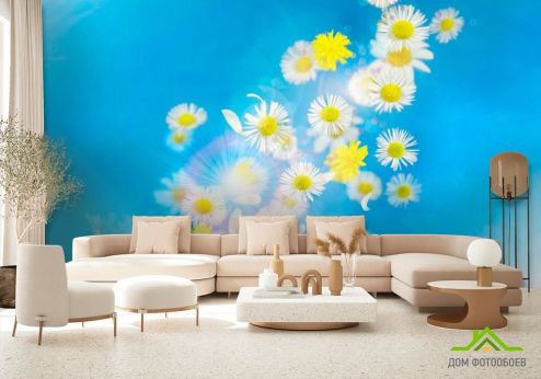выбрать Фотообои Ромашки в облаках Фотообои Фотообои Цветы: голубой на стену