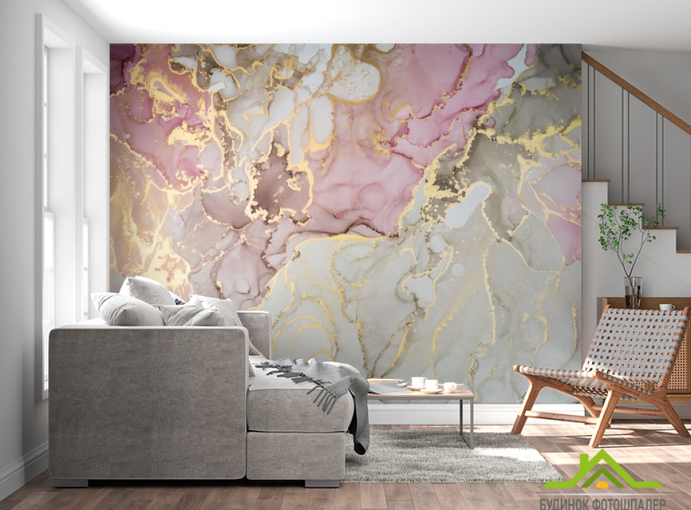 выбрать Фотошпалери Рожевий мамур з золотом. Каталог фотошпалер на стіну