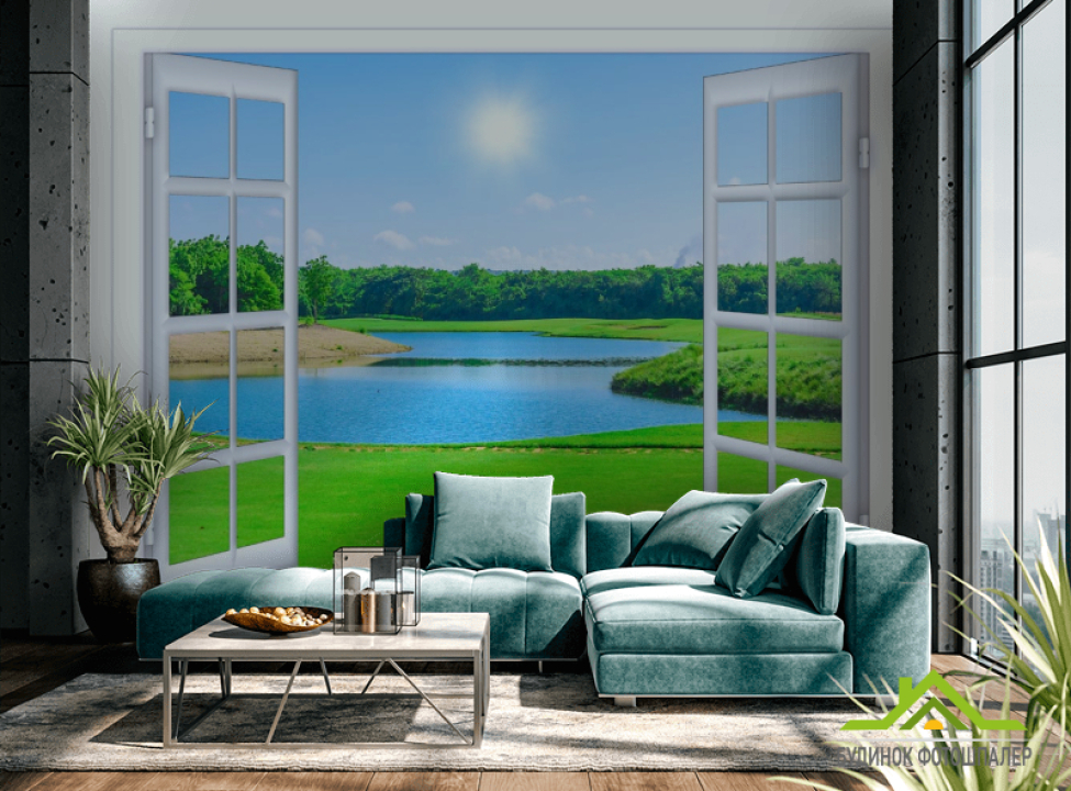 выбрать Фотообои озеро за окном Каталог фотообоев на стену