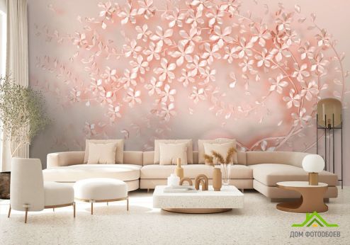 выбрать Фотообои Розовое перламутровое дерево Фотообои 3D фотообои: горизонталная, горизонтальная ориентация на стену