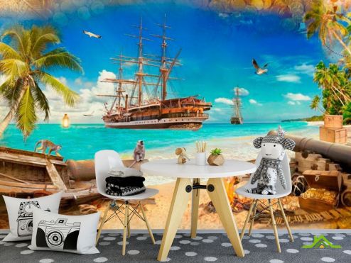 выбрать Фотообои Пиратский корабль Фотообои Фотообои в детскую: горизонталная, горизонтальная ориентация на стену