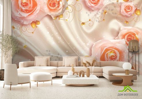выбрать Фотообои Розы на атласе 3д Фотообои 3D фотообои: горизонталная, горизонтальная ориентация на стену