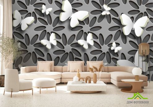 выбрать 3д фотообои Бабочки Фотообои 3D фотообои: горизонталная, горизонтальная ориентация на стену