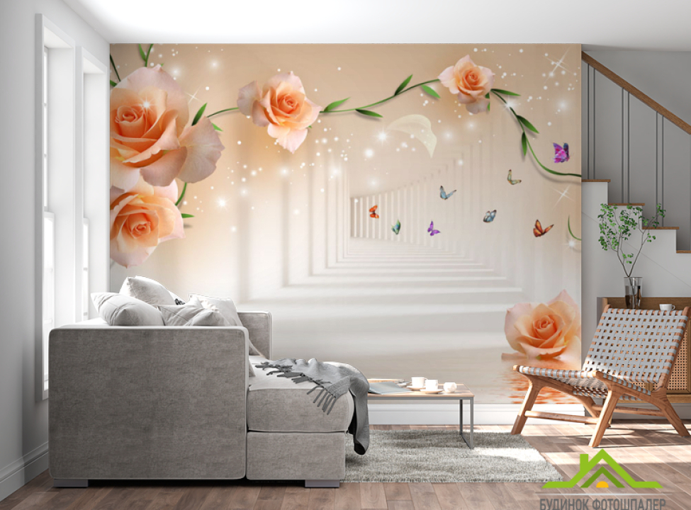 выбрать Фотообои Тонель с оранжевыми цветами Каталог фотообоев на стену