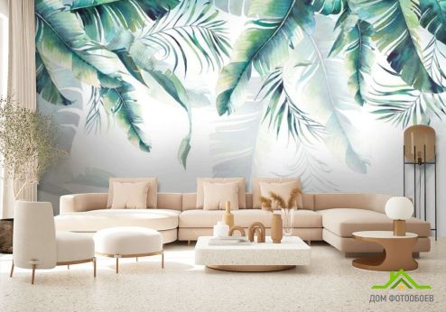 выбрать Фотообои Тропические листья с потолка Фотообои тропические листья на стену