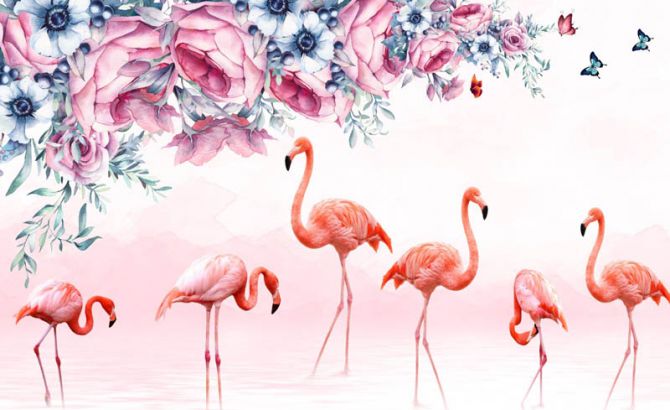 Фотообои фламингои цветы
