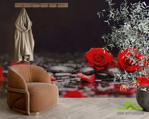 выбрать Фотообои Розы на камнях Фотообои Фотообои Цветы: горизонталная, горизонтальная, черный ориентация на стену