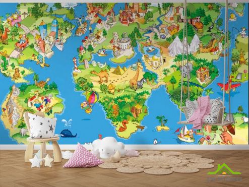 выбрать Фотошпалери Карта казкового світу Фотошпалери Фотошпалери для малюків: малюнок, блакитний  на стіну