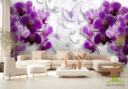 выбрать Фотообои Фиолетовые 3д орхидеи Фотообои 3Д на стену