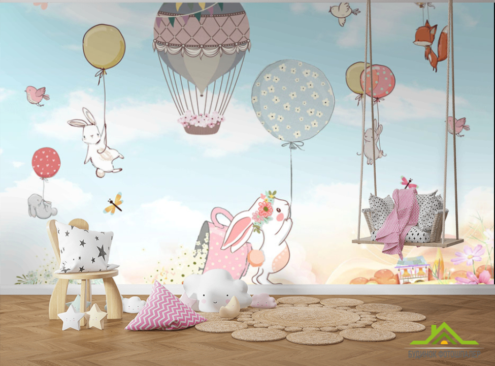 выбрать Фотообои Зайки на воздушных шарах Фотообои Little kids на стену