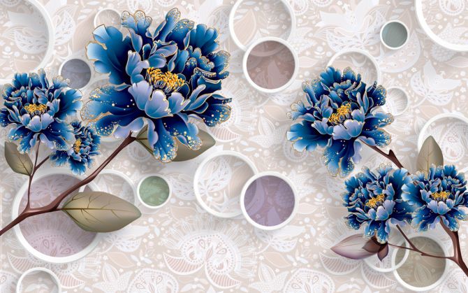 Фотообои  Цветы синие обьемные