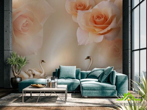 выбрать Фотошпалери Помаранчеві троянди на атласі Фотошпалери Квіти на стіну