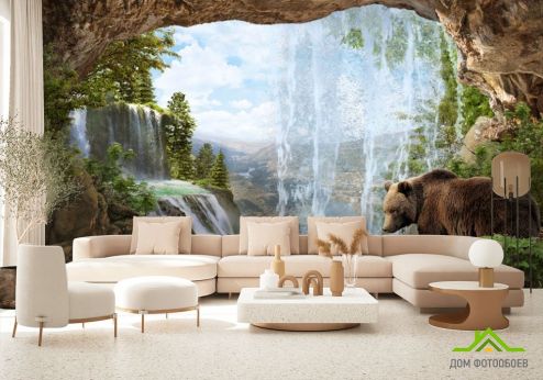 выбрать Фотообои Медведь на водопое Фотообои Фотообои Дизайнерские фрески: горизонталная, горизонтальная ориентация на стену