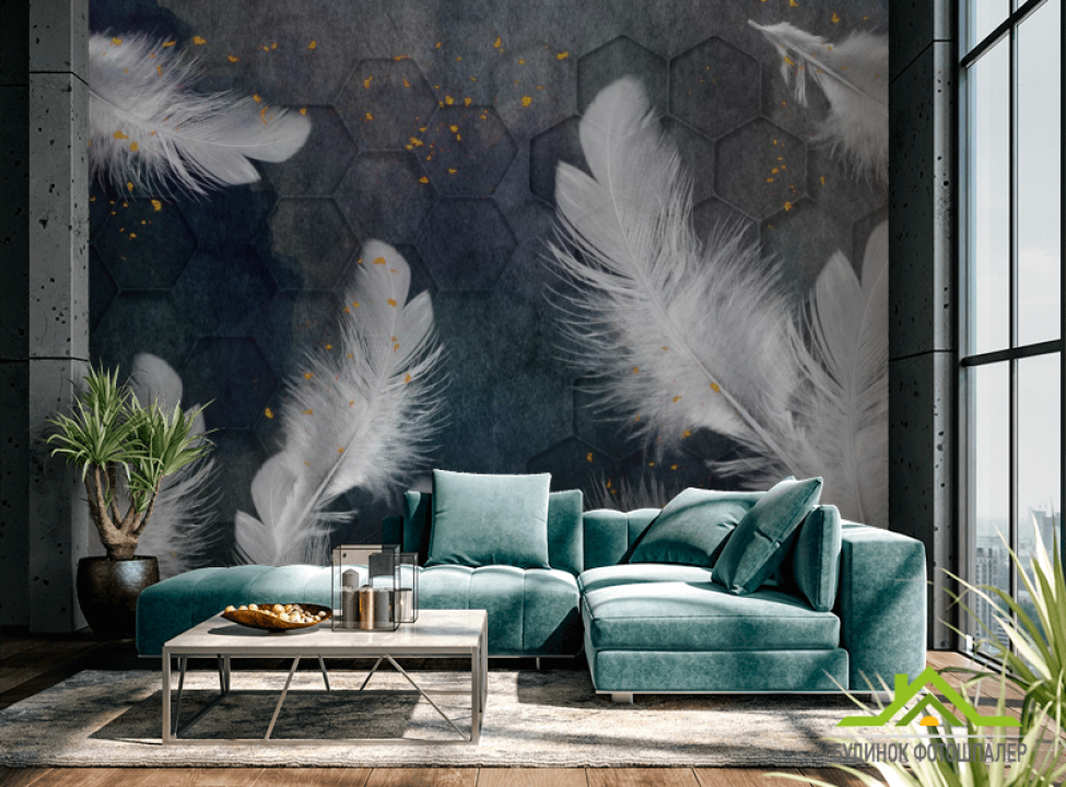 выбрать Фотошпалери Білі пір'я з золотом Каталог фотошпалер на стіну