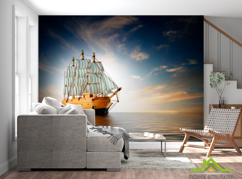 выбрать Фотообои Фригат, восход солнца Каталог фотообоев на стену
