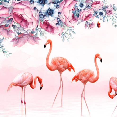 выбрать Фотообои фламингои цветы Розовые фотообои на стену