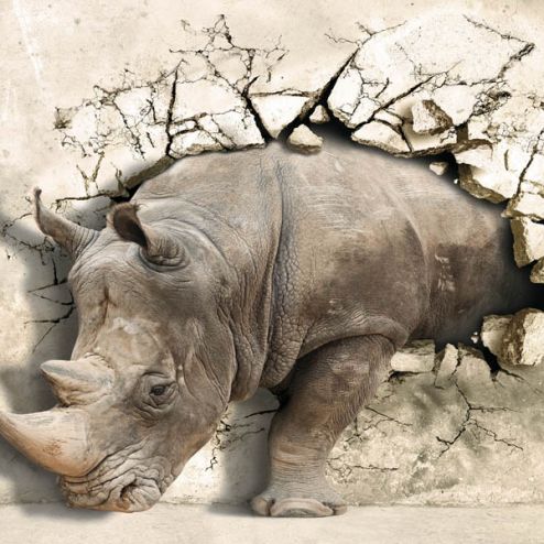 выбрать Фотообои носорог выходит со стены Коричневые фотообои на стену