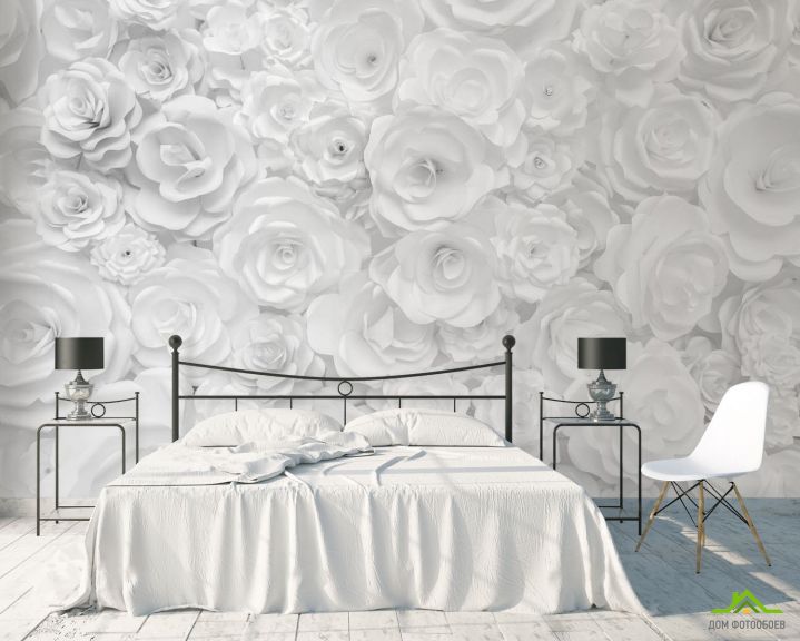 Фотообои Белая стена из бумажных цветов