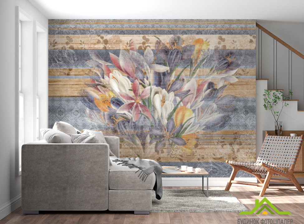 выбрать Фотошпалери Крокус на геометричному тлі Каталог фотошпалер на стіну