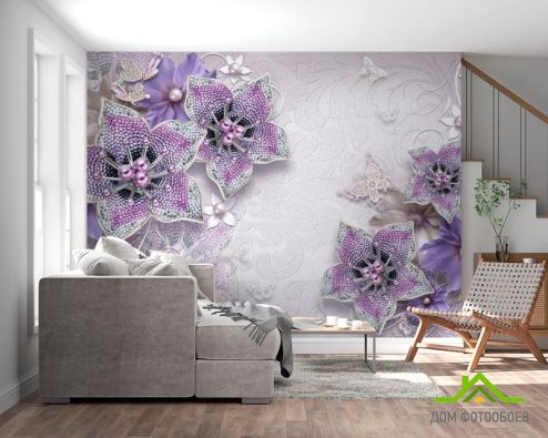 выбрать Фотообои 3d брошь+цветы Фотообои 3D фотообои: картинка, фиолетовый  на стену