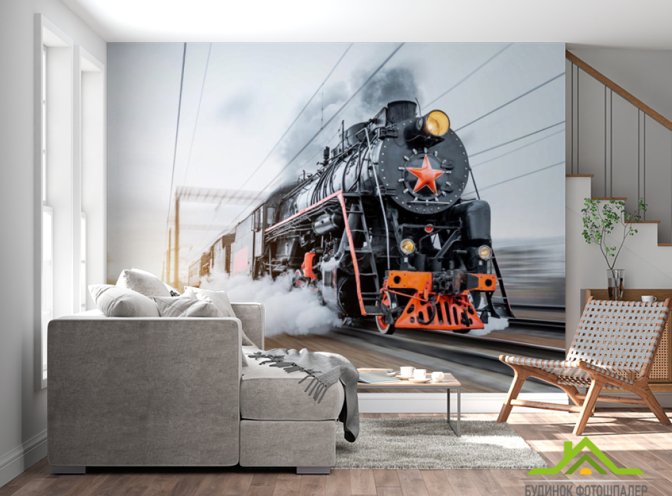 выбрать Фотошпалери паровоз в русі Каталог фотошпалер на стіну