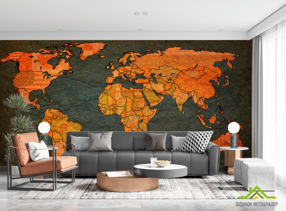 выбрать Фотообои Карта  мира на фоне бумаги Каталог фотообоев на стену
