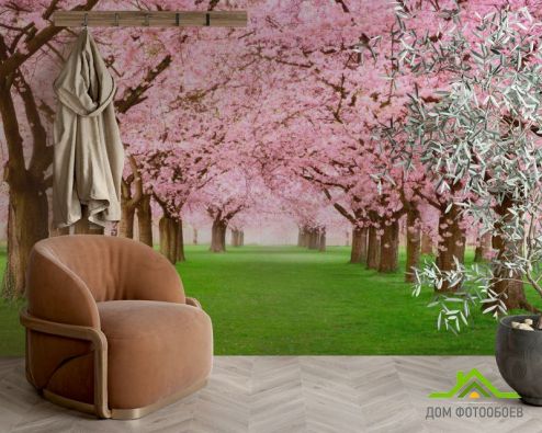 выбрать Фотообои Цветущие вишни Фотообои Фотообои Розовые деревья: горизонталная, горизонтальная, фото ориентация на стену