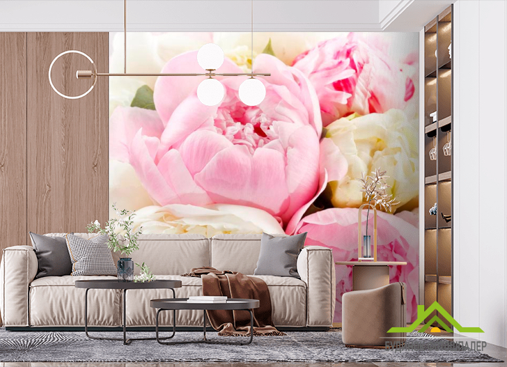 Фотообои Пионы белые и бежевые