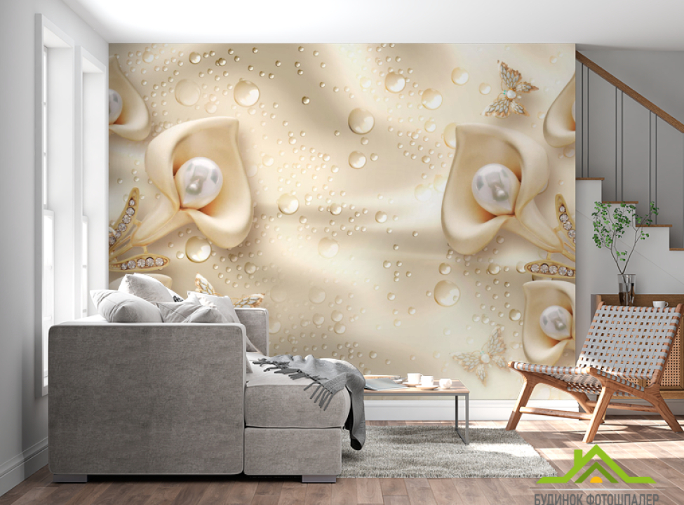 выбрать Фотошпалери Золоті 3д квіти Каталог фотошпалер на стіну