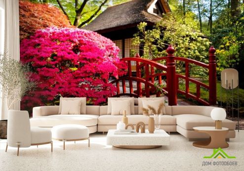 выбрать Фотообои Дом, цветы, мост Фотообои Фотообои Розовые деревья: фото  на стену
