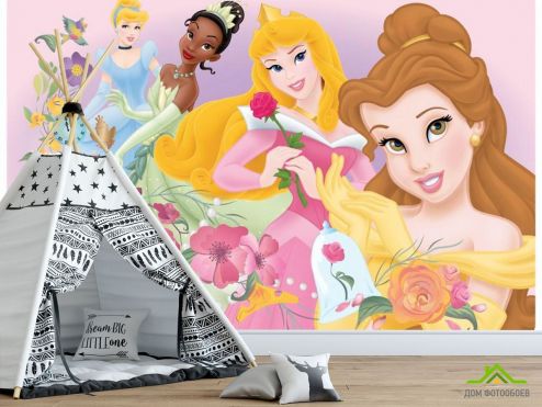 выбрать Фотообои Четыре принцессы Фотообои Фотообои в детскую: горизонталная, горизонтальная, рисунок ориентация на стену