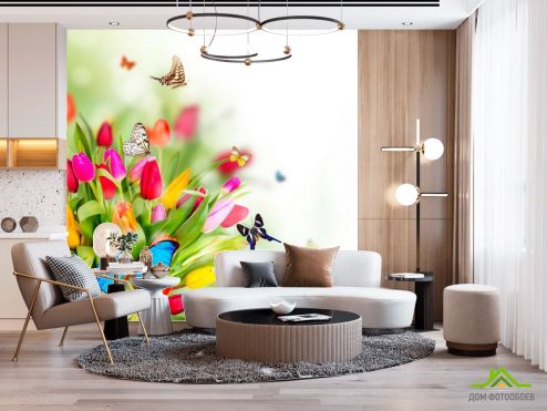 выбрать Фотообои Тюльпаны и бабочки Фотообои Цветы на стену