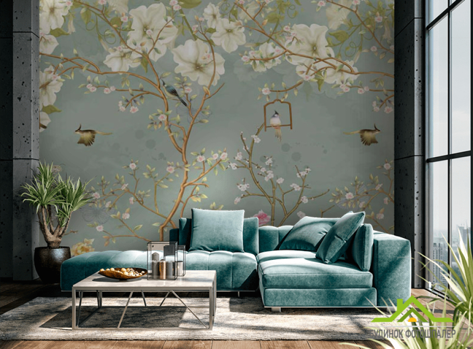 выбрать Фотошпалери птиці і гілки в японському стилі Фотошпалери Східний стиль на стіну