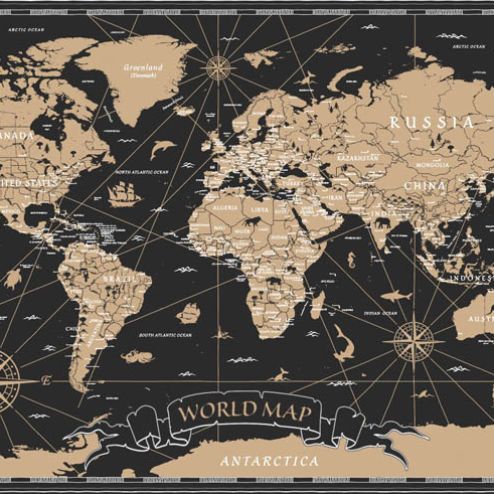 выбрать Фотообои карта мира Черные фотообои на стену