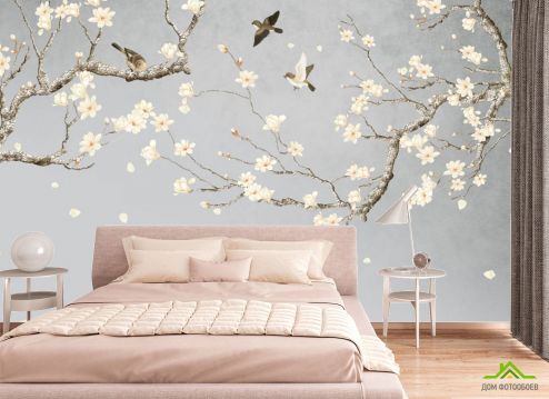 выбрать Фотообои Ветки магнолии в японском стиле Фотообои в спальню на стену