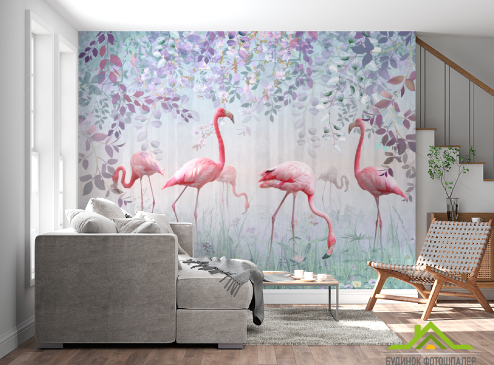 выбрать Фотообои Фламинго и зелень Каталог фотообоев на стену
