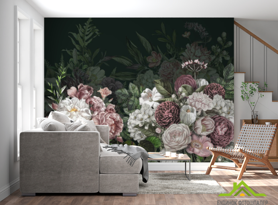 выбрать Фотошпалери темні вінтажні квіти Каталог фотошпалер на стіну