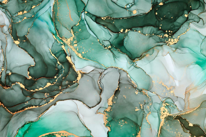 Фотошпалери Зелений Fluid art з золотом